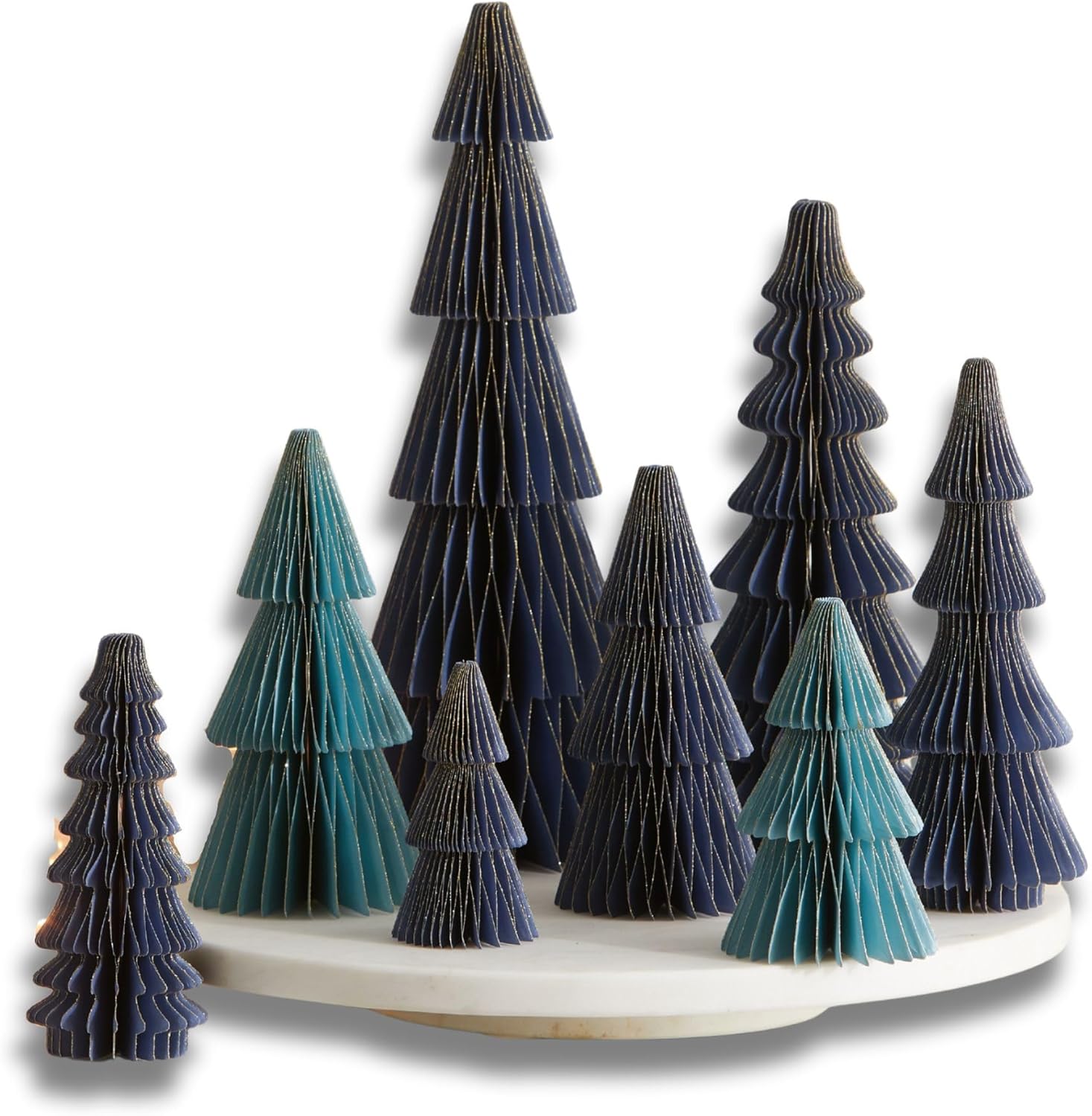 Honeycomb Paper Tree Set of 8 Blue for Nostalgic Holiday Decor