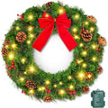 24 in Pre-Lit Christmas Wreath for Front Door - Battery Operated