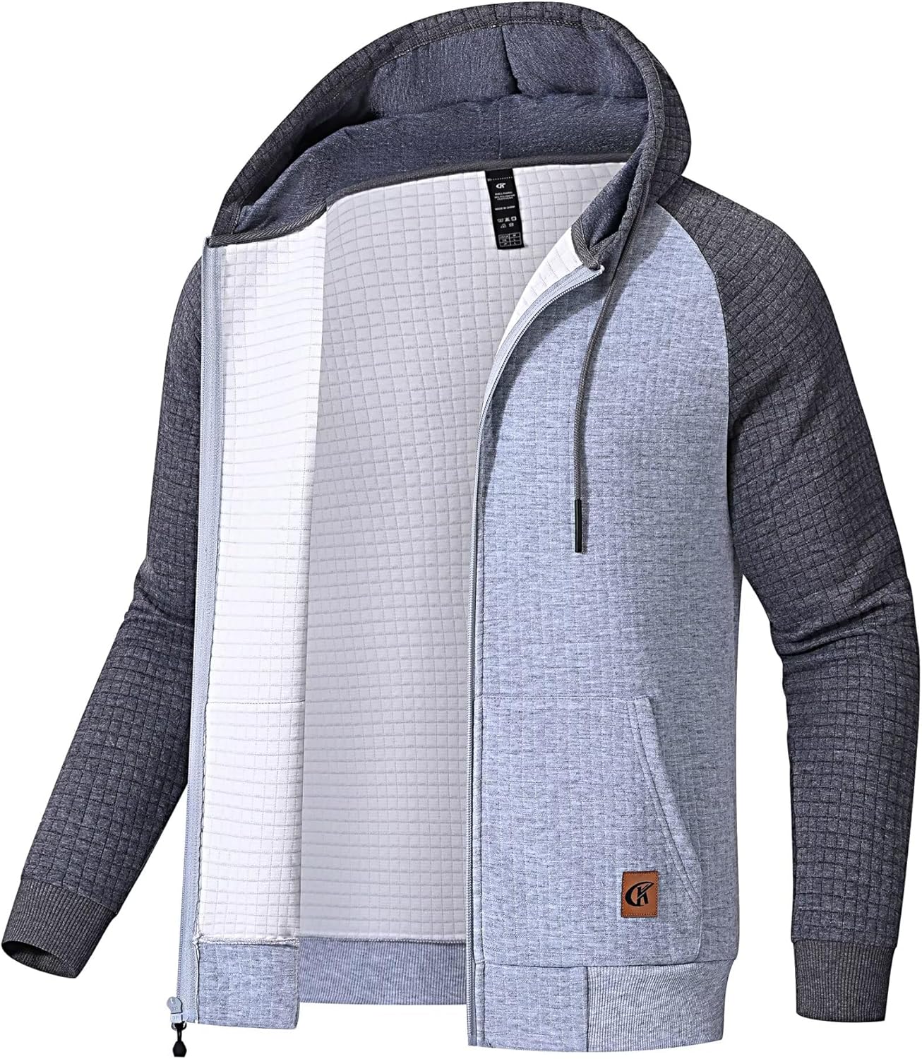 Satankud Men's Jacquard Plaid Lightweight Zipper Hoodie Jacket