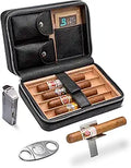 Flauno Travel Cigar Case Cedar Wood Humidor - Portable 4-Cigar Case