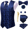 Hi-Tie Silk Mens Suit Vest Set - 8PC Paisley Waistcoat Set