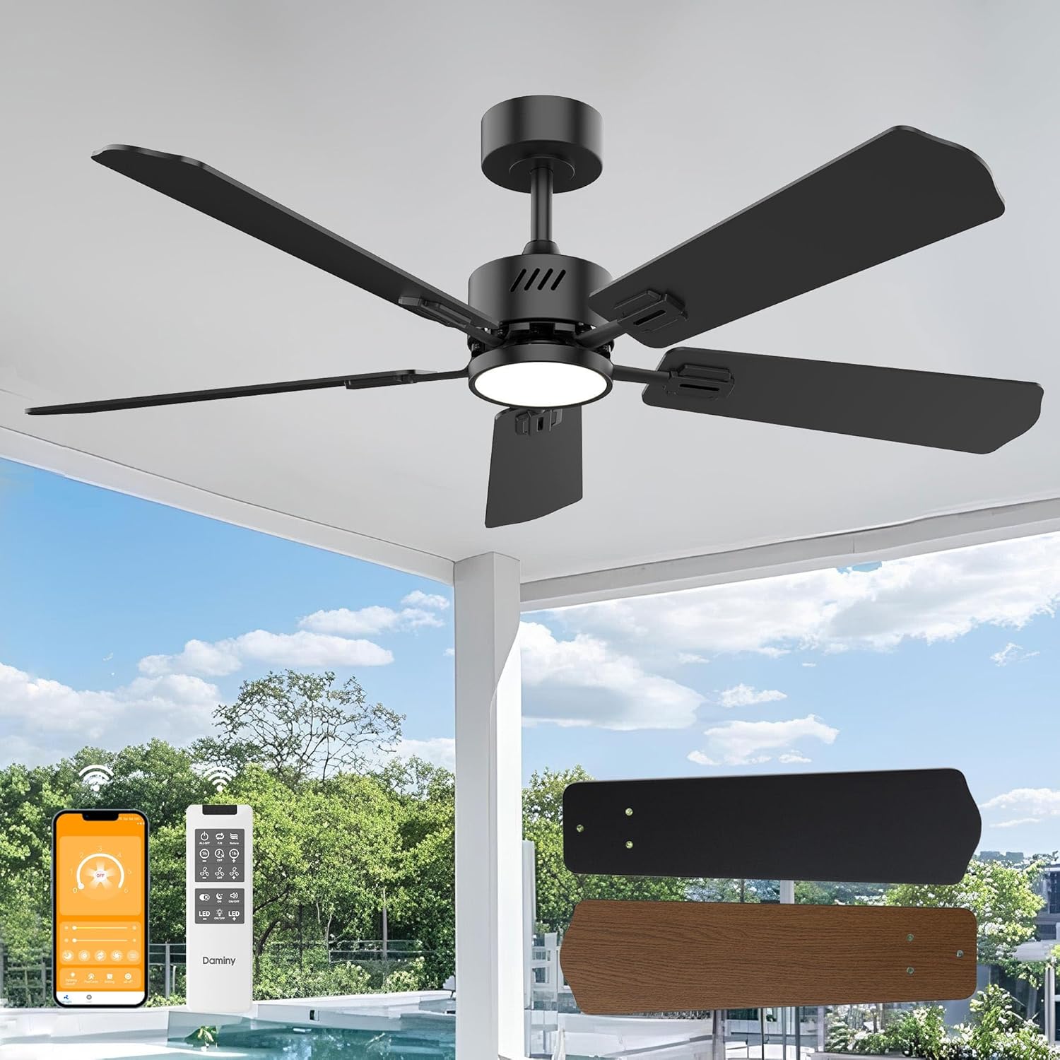 DAMINY 52 inch Ceiling Fan with Light for Any Room