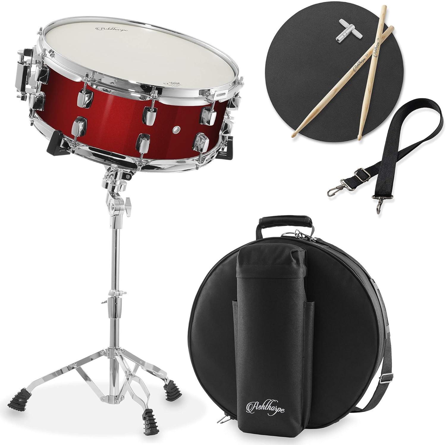 Ashthorpe Snare Drum Set with Remo Head for Beginners and Students