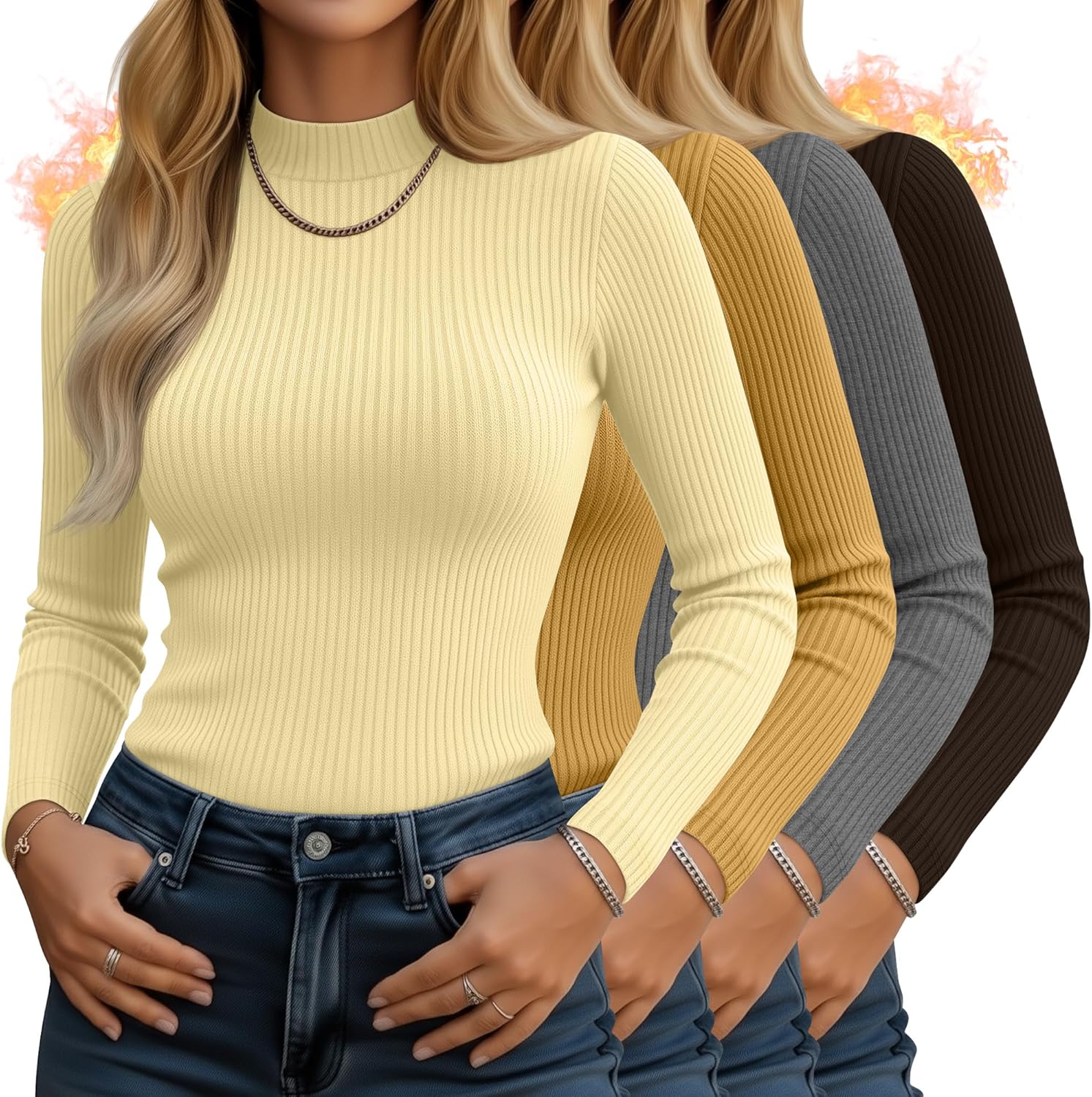 4 Pack Women's Mock Neck Long Sleeve Tops for Stylish Comfort