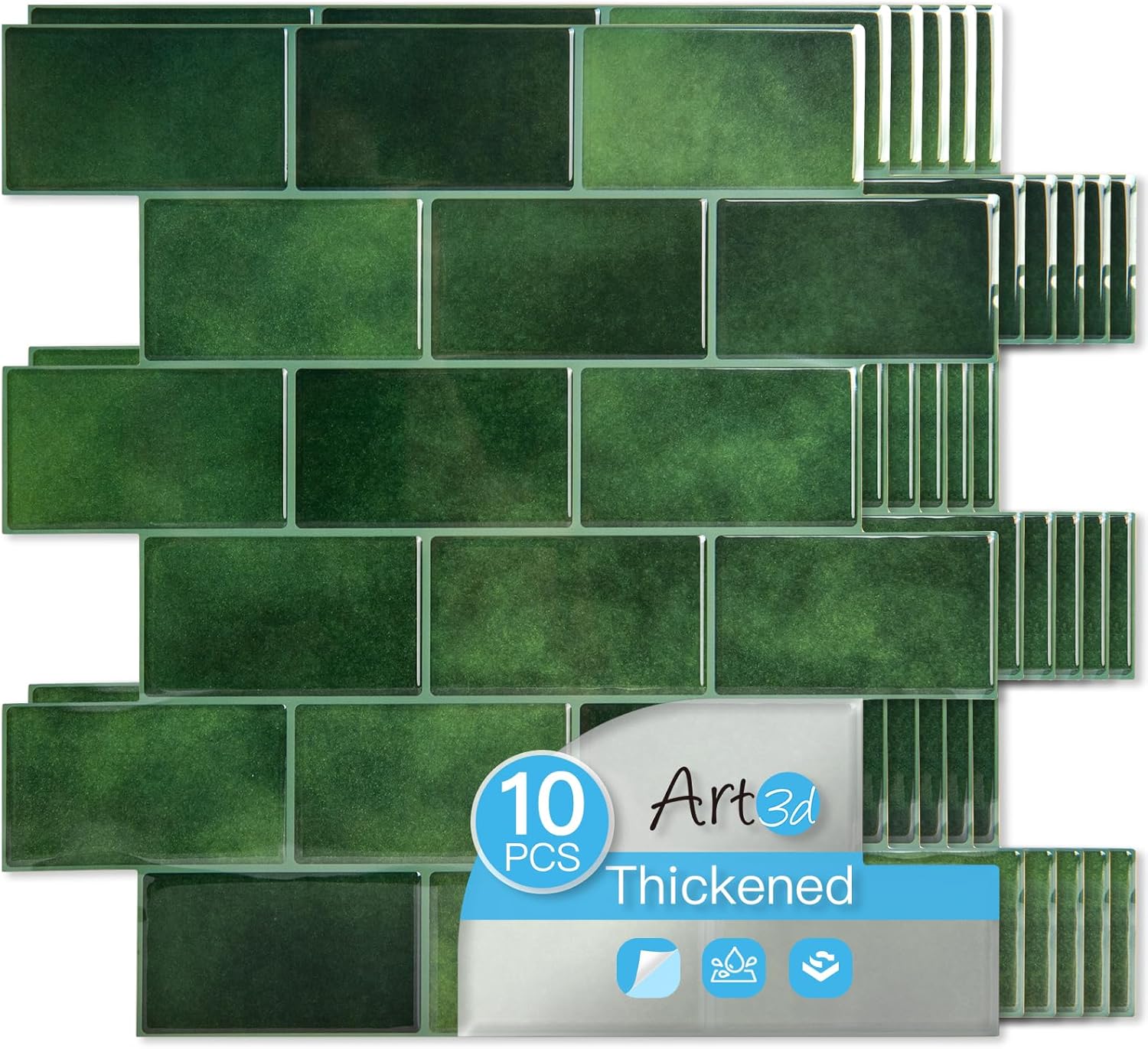 Art3d Peel and Stick Green Wall Tiles for Kitchen & Bathroom
