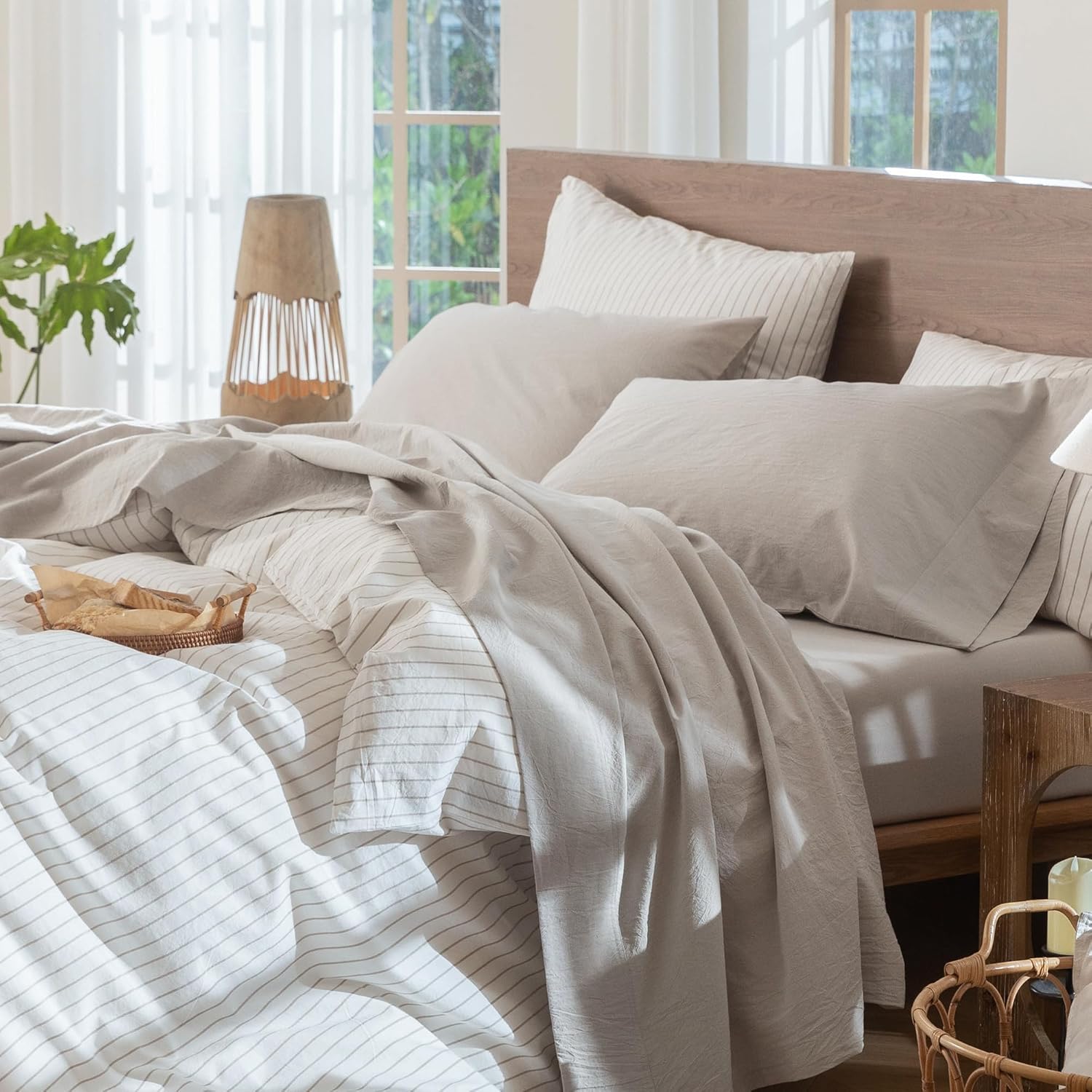 MooMee King Size Bedding Sheet Set in Solid Light Tan for Comfort