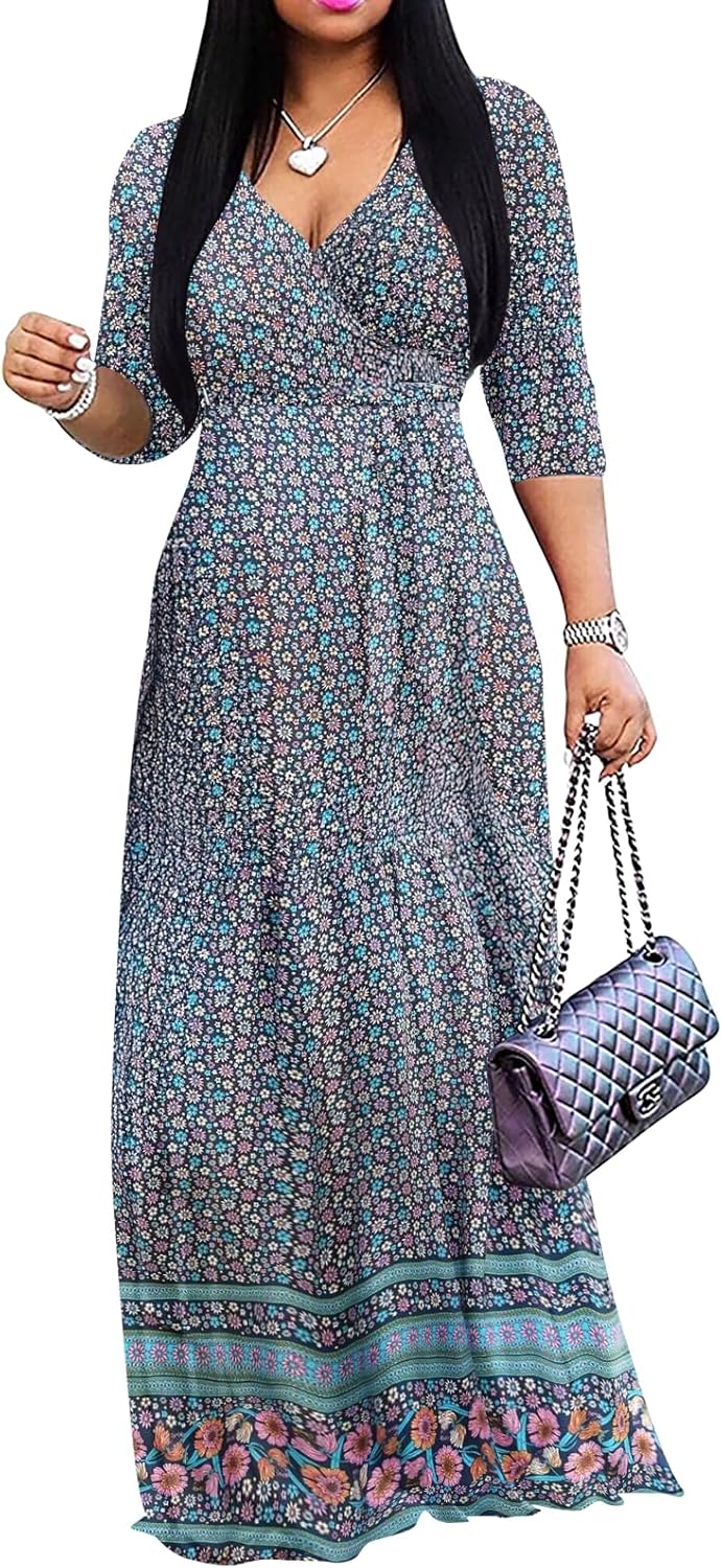 Yajedo Womens Casual Summer Maxi Dress Plus Size V Neck Sundress
