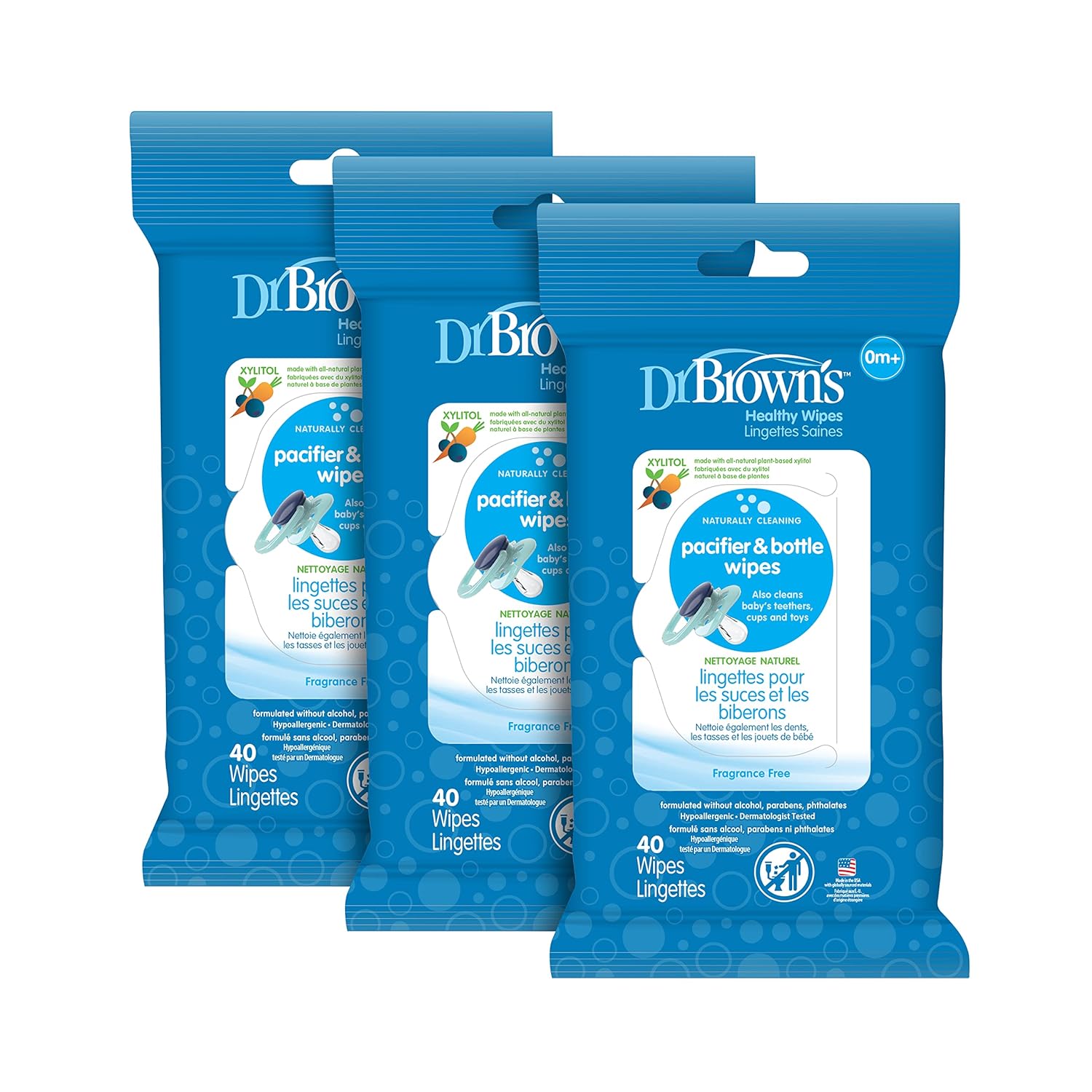 Dr. Brown's Bottle & Pacifier Wipes, Naturally Clean, 3x40ct