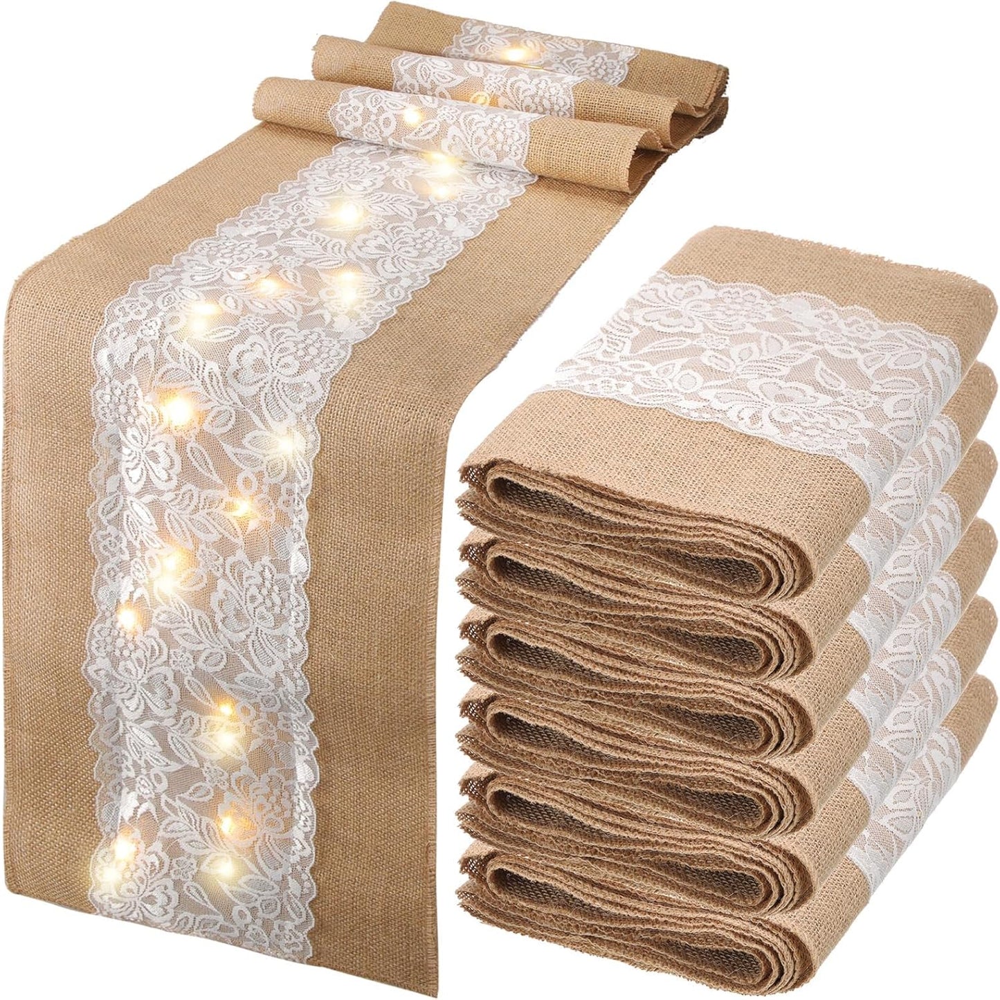 Xinnun Burlap Table Runner with LED String Lights for Events