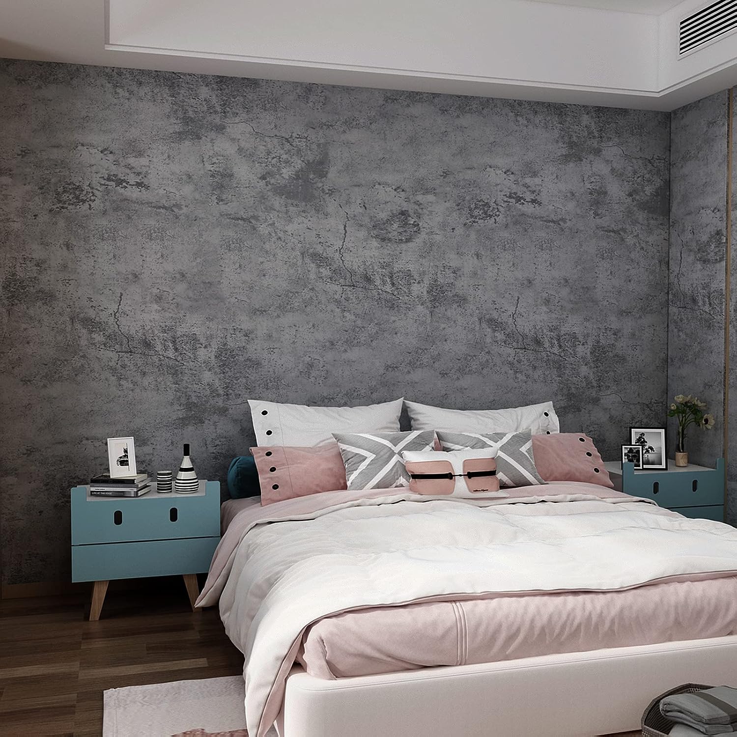 Thick Dark Blue Grey Cracked Concrete Wallpaper for Easy Decor