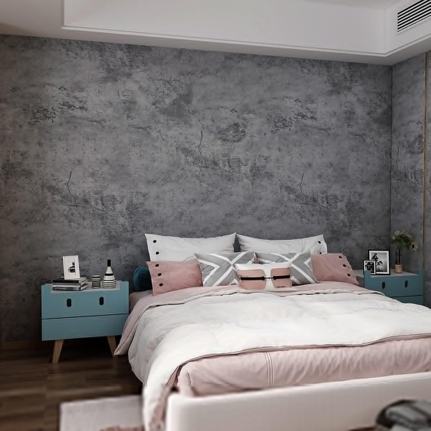 48in Extra Wide Thick Dark Blue Grey Concrete Wallpaper Peel and Stick