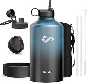 INSPI 128 oz Insulated Water Bottle with Straw and Triple Lids