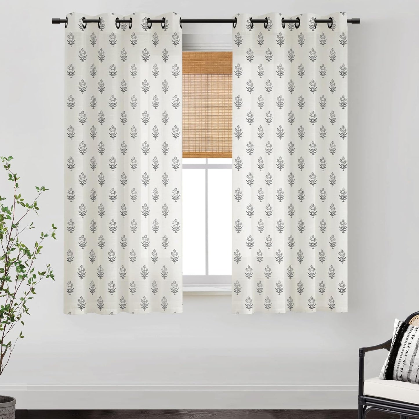 Grey Black Floral and Cream Beige Curtains for Elegant Spaces