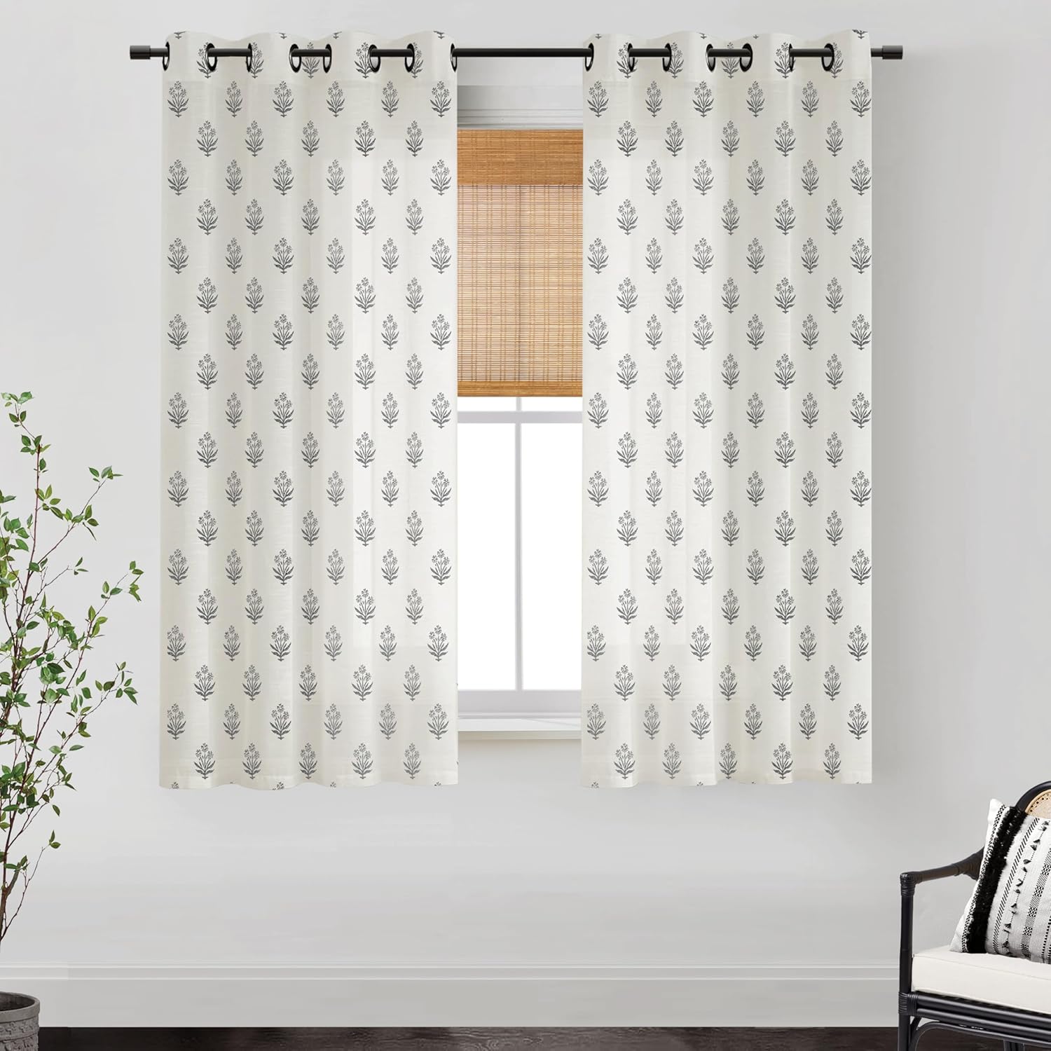 Grey Black Floral and Cream Beige Curtains for Elegant Spaces