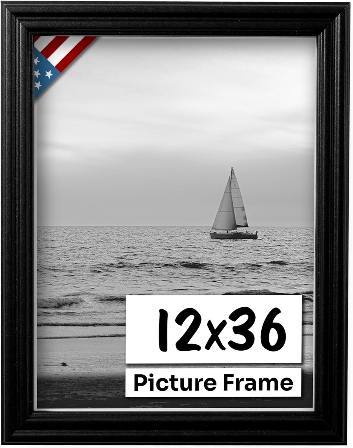 Black 12x36 Picture Frame - Handmade Solid Wood Wall Decor