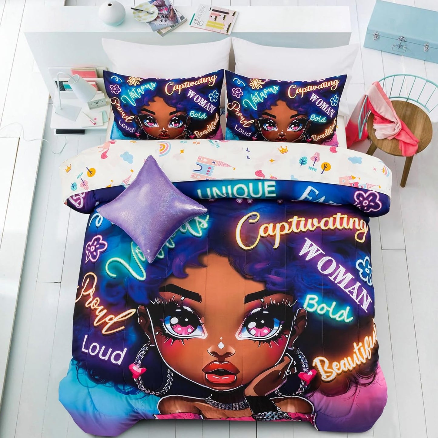 Comforter Set for Kids with Fashionable Black Girl Design
