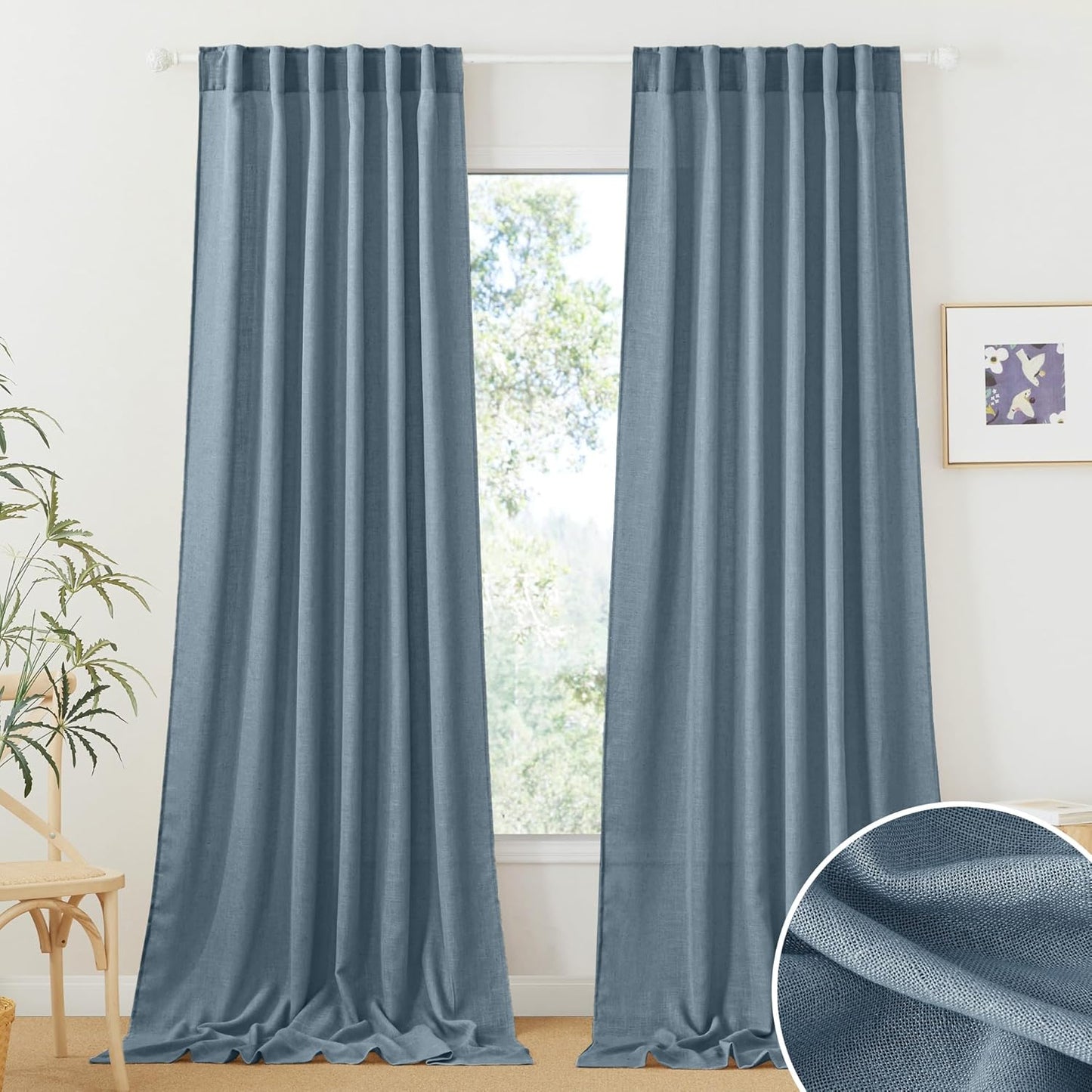 RYB HOME Semi Sheer Curtains 108 inches for Sunlight Filtering