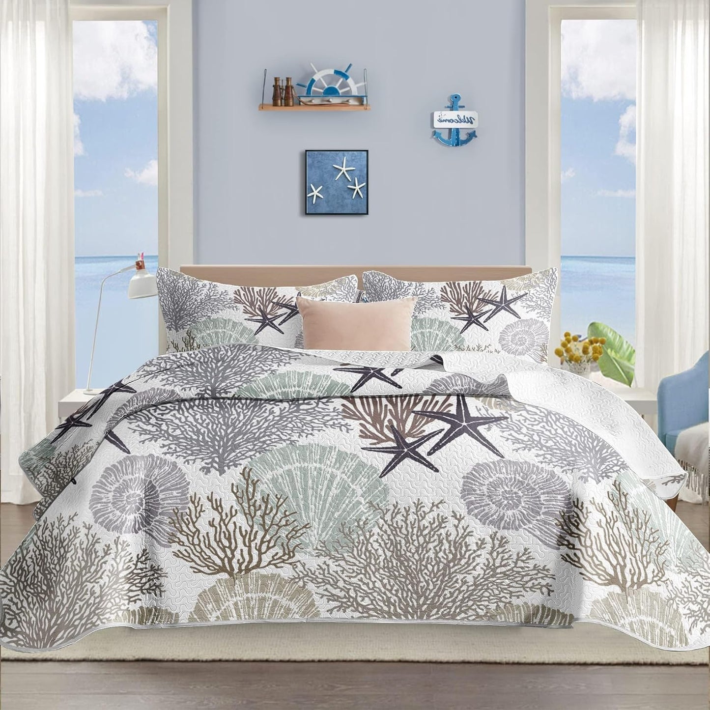 Coastal Quilt Sets Full/Queen Size - Nautical Beach Bedding