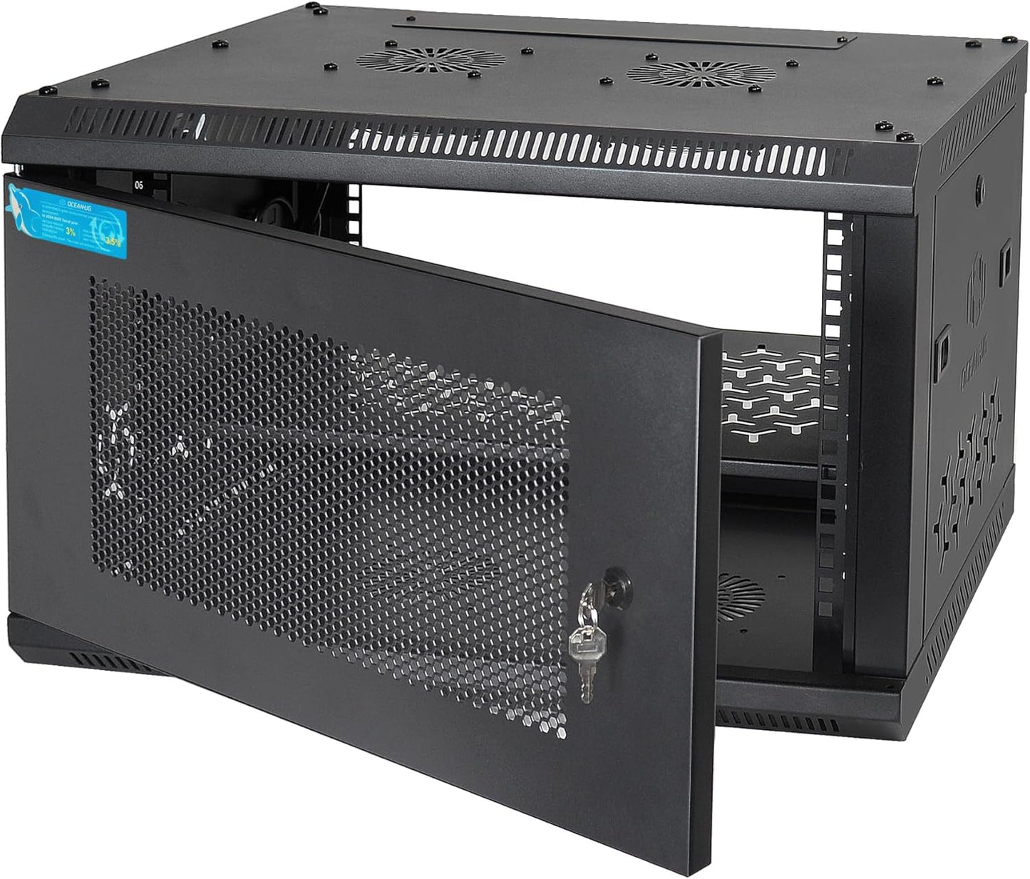 6U Wall Mount Server Cabinet with Lockable Door and Cooling Fans