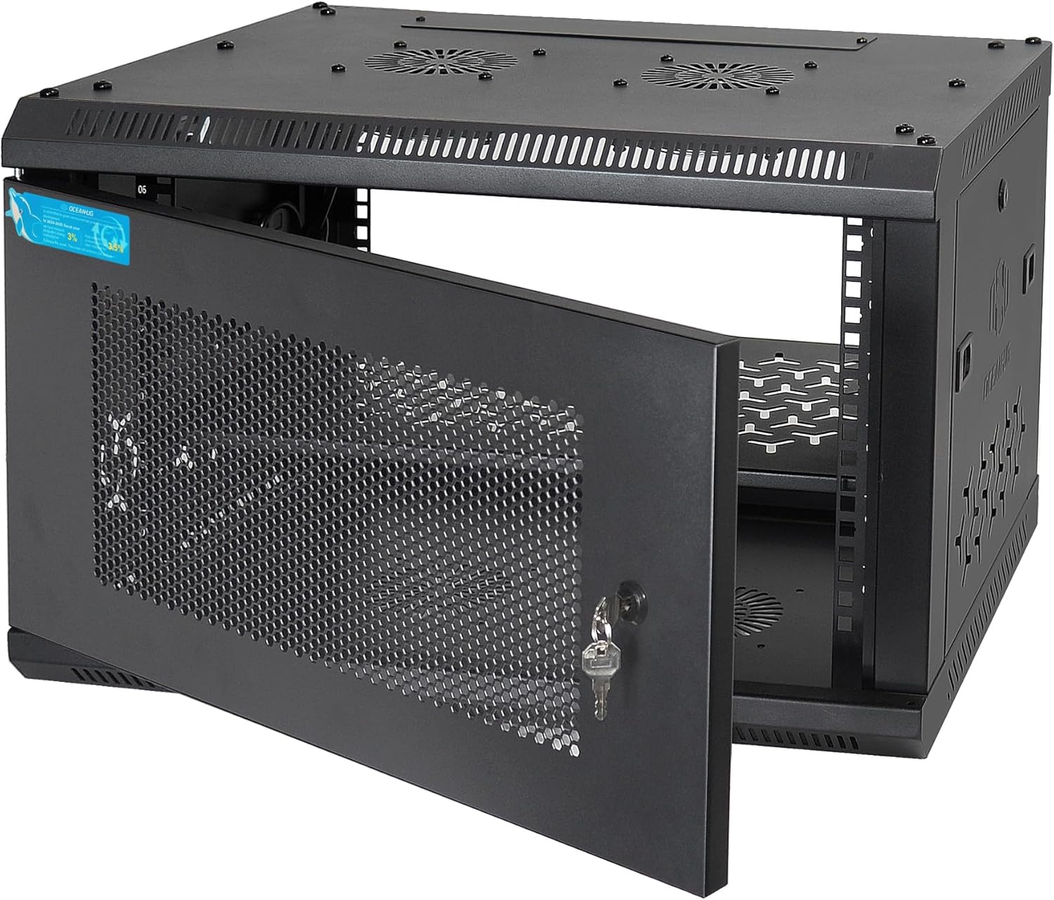 6U Wall Mount Server Cabinet with Lockable Door and Cooling Fans