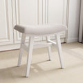Small White Solid Wood Vanity Stool with Linen Saddle Cushion