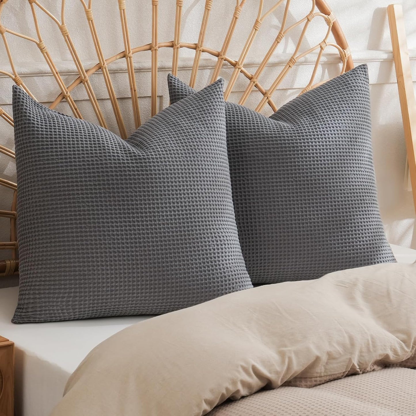 PHF 100% Cotton Waffle Weave Euro Shams for Elegant Decor