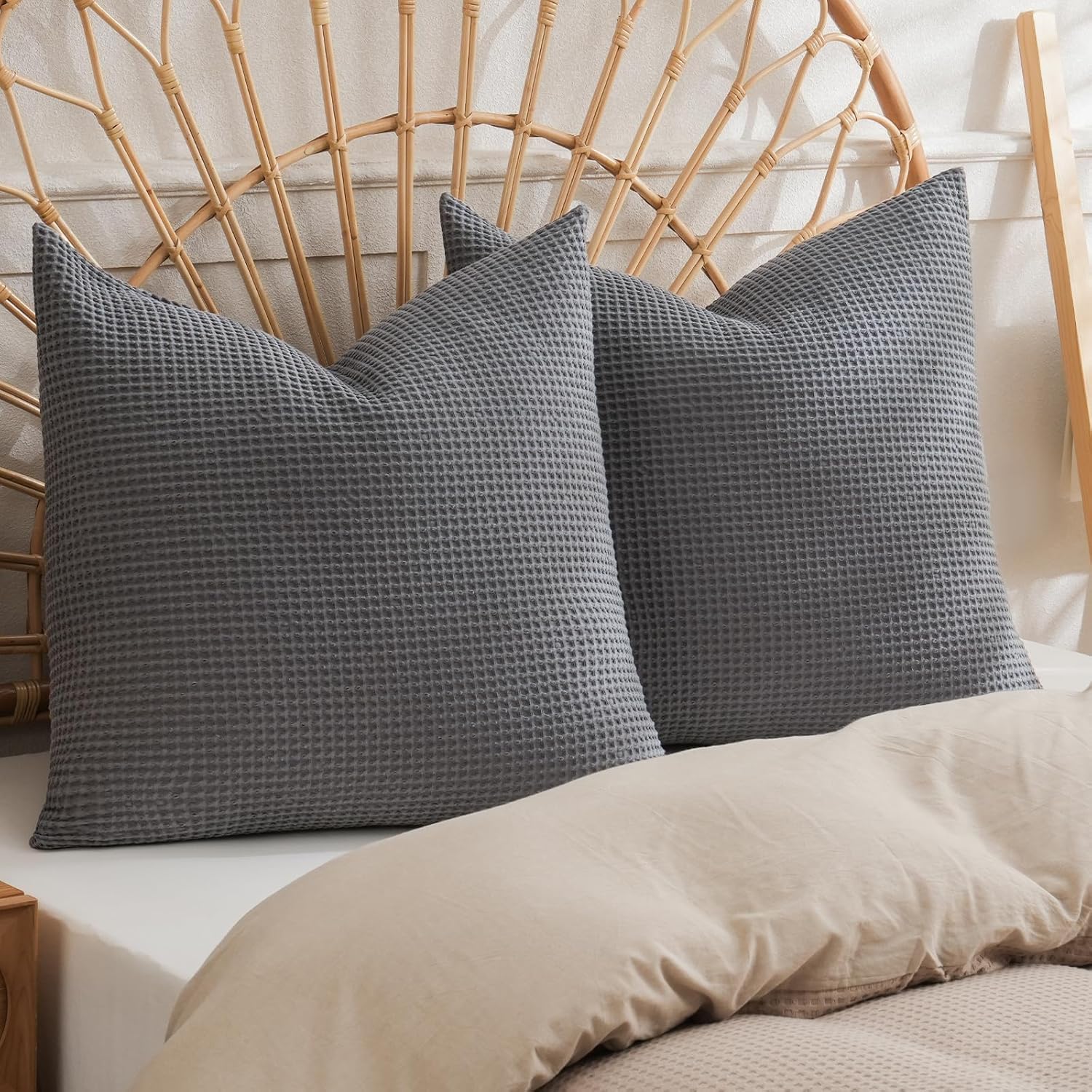 PHF 100% Cotton Waffle Weave Euro Shams for Elegant Decor