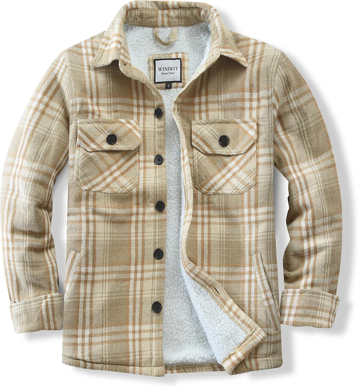 Men's Cotton Sherpa Lined Flannel Shirt Jacket for Outdoor Use
