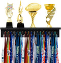 Wooden Medal Holder Display with 37 Hooks - Rustic Wall Rack