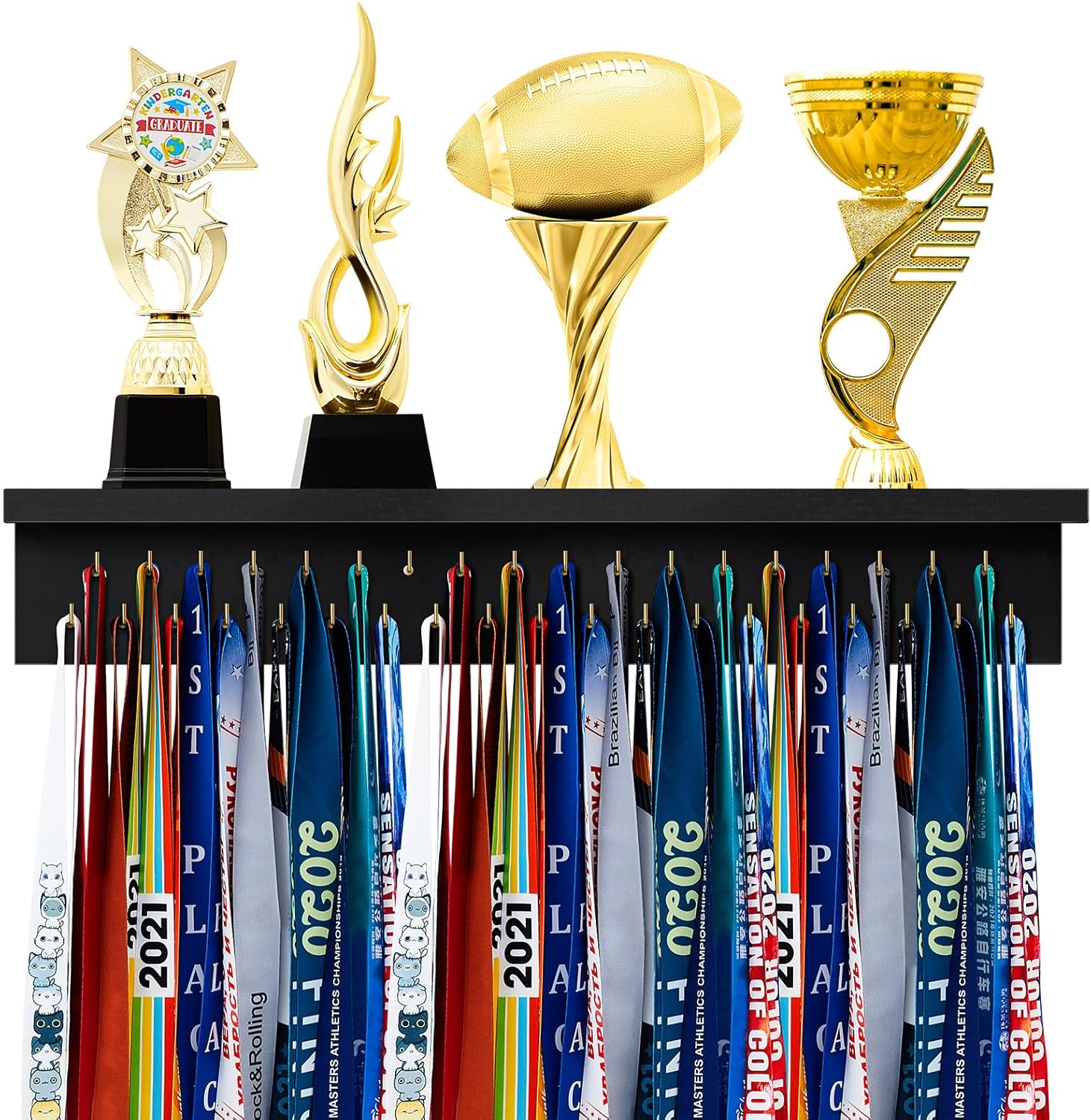 Wooden Medal Holder Display Trophy Hanger Shelf for Awards