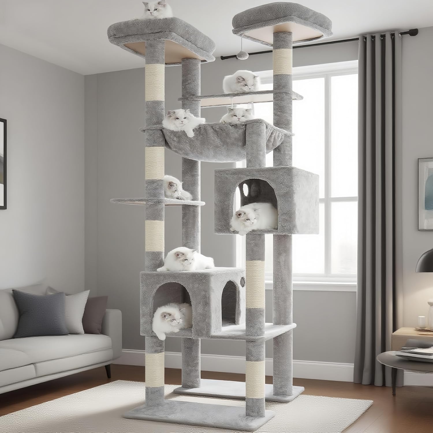 Hey-brother Tall Cat Tree Tower for Indoor Adult Cats, 80.7 in