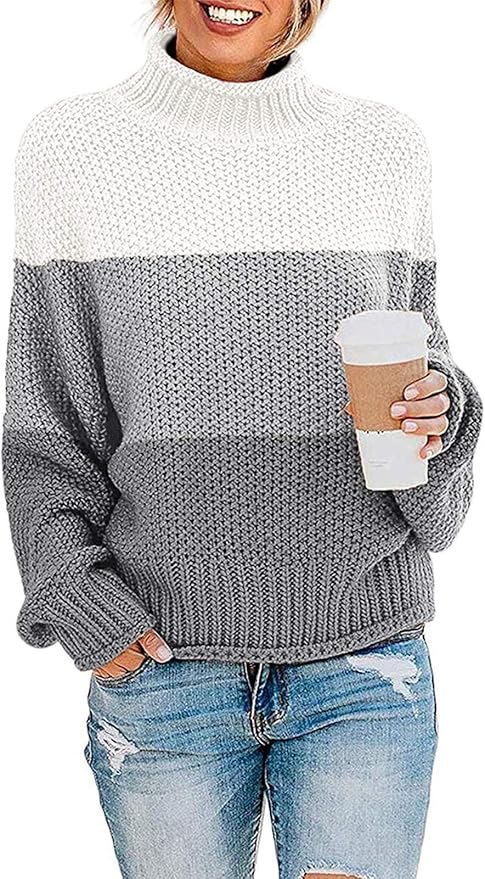 ZESICA Women's Turtleneck Batwing Sleeve Oversized Sweater