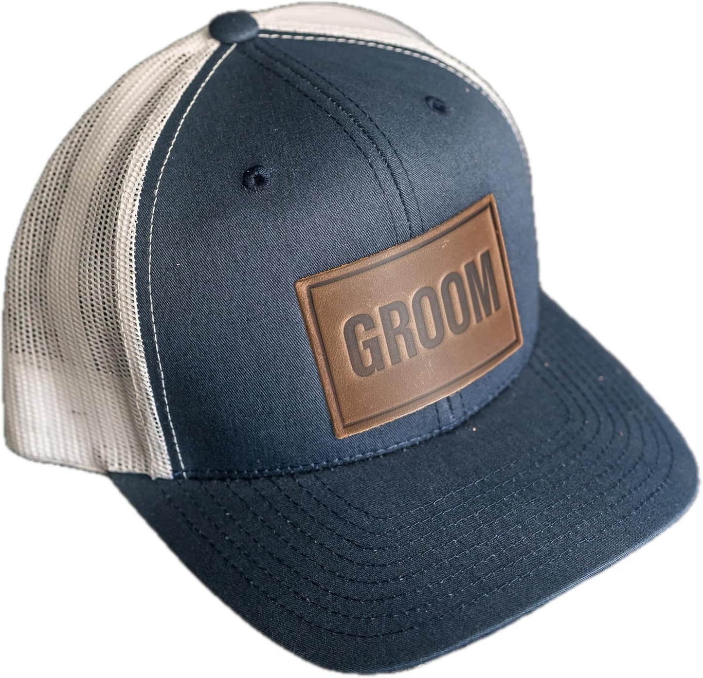 Bride and Groom Leather Patch Trucker Style Hats for Weddings