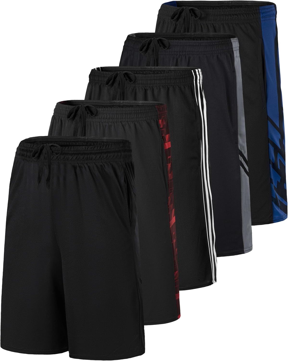 Real Essentials 5 Pack Mens 9in Mesh Shorts for Activewear