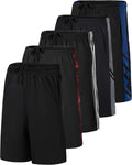 Boys 5 Pack Mesh Basketball Athletic Shorts - Quick Dry Pockets