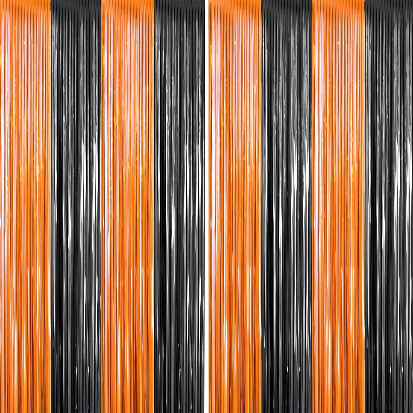 Vibrant Orange Black Metallic Curtain Duo for Festive Parties