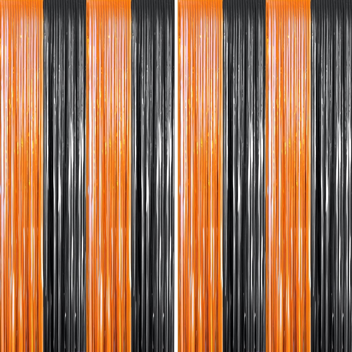 Vibrant Orange Black Metallic Curtain Duo for Festive Parties