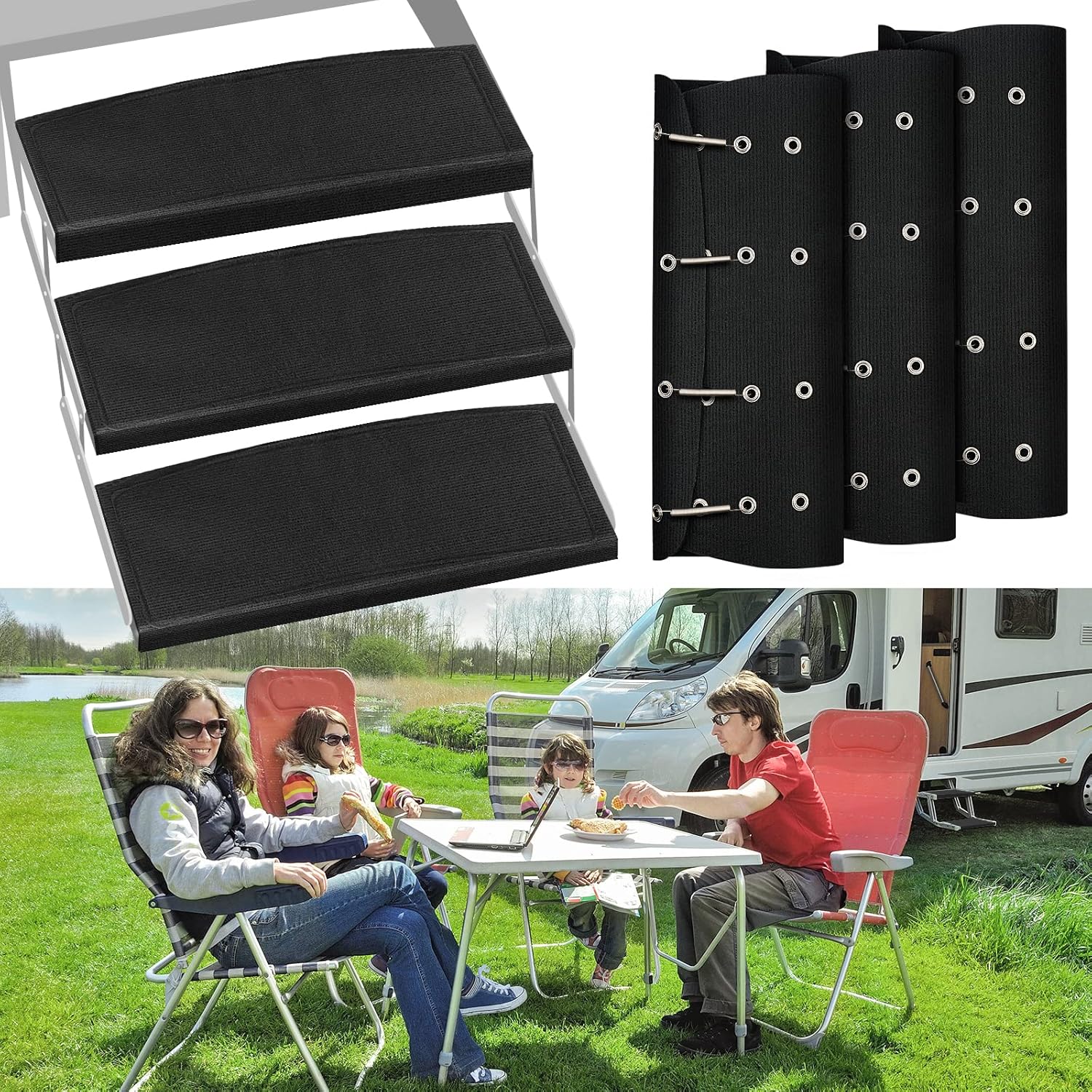 RV Step Covers 3 Pack for 8-11 Inch Deep Steps - Black