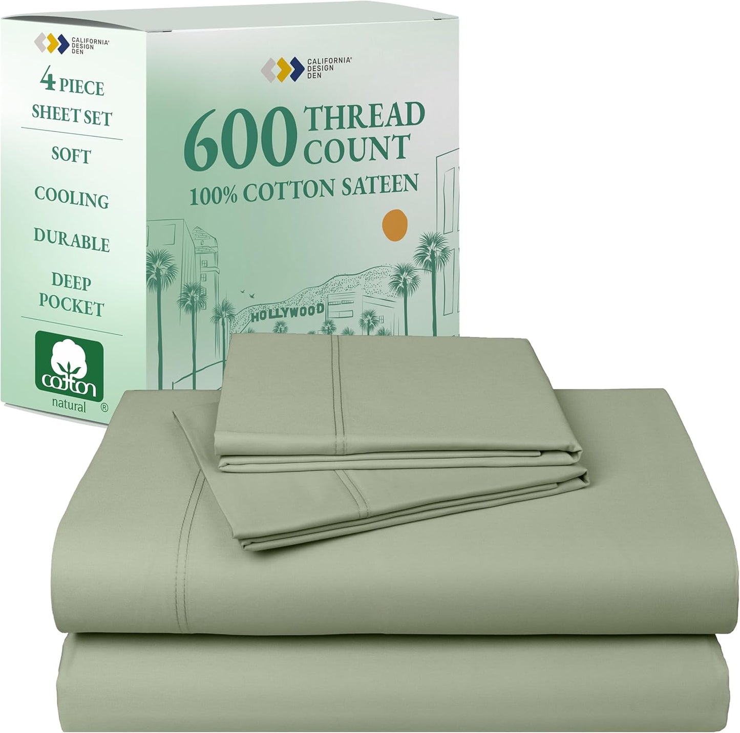 Luxury 600 Thread Count Deep Pocket Queen Sheets Set in Green