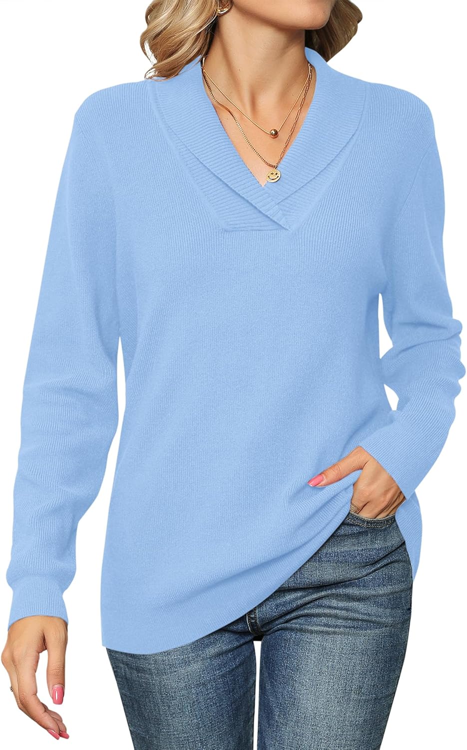 Ivicoer Women Long Sleeve V Neck Pullover Sweater for Style