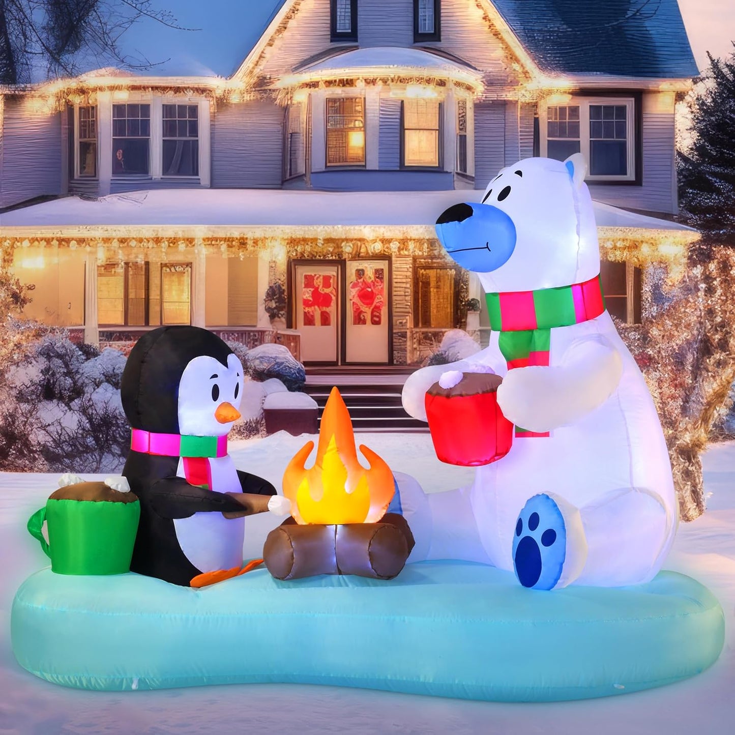 6 FT Long Christmas Inflatable Polar Bear and Penguin Decor