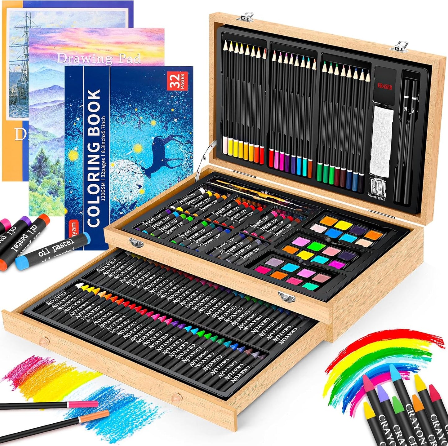 Deluxe Wooden Art Set for Drawing and Painting by iBayam