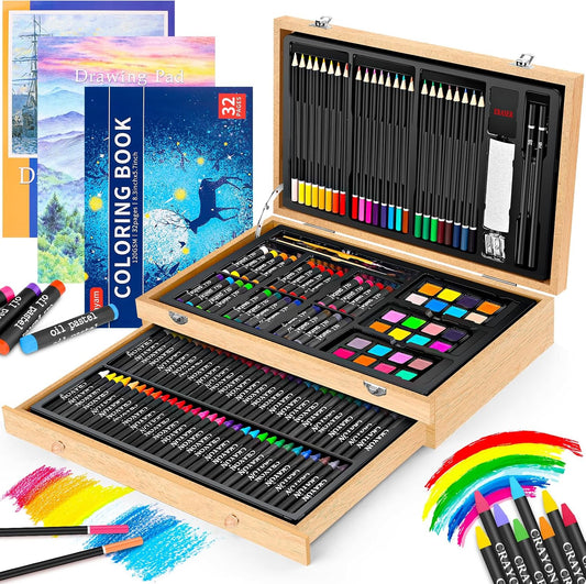 Deluxe Wooden Art Set for Drawing and Painting by iBayam