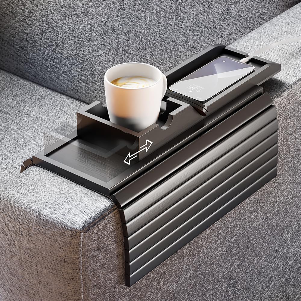 Bamboo Couch Armrest Table - Perfect Organizer for Drinks & Snacks