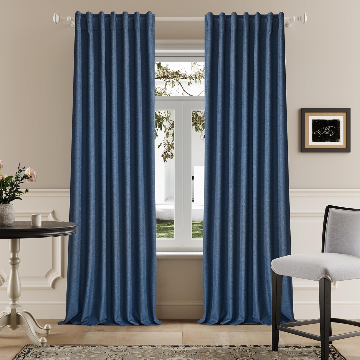 DUALIFE Blue Linen Full Blackout Curtains for Total Privacy
