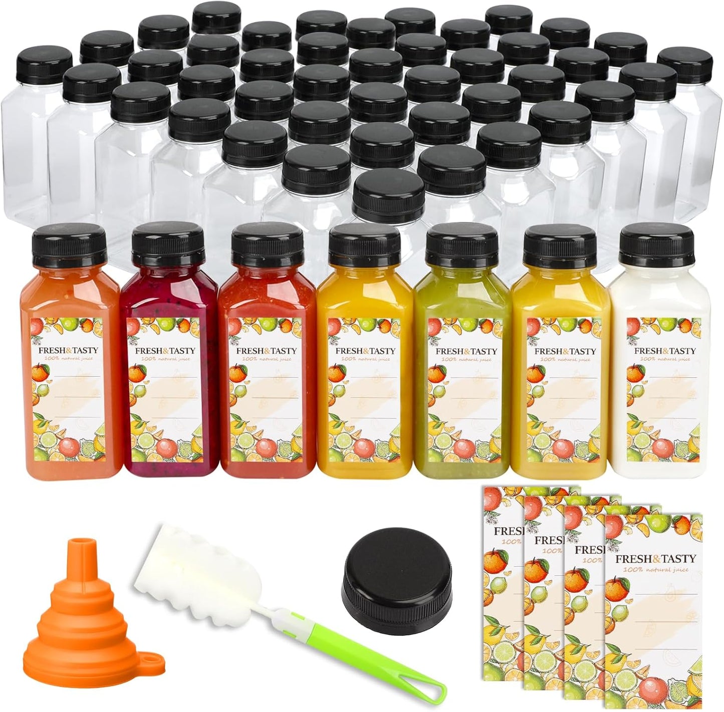 TOMNK 100pcs 8oz Empty Plastic Juice Bottles with Caps for Juicing