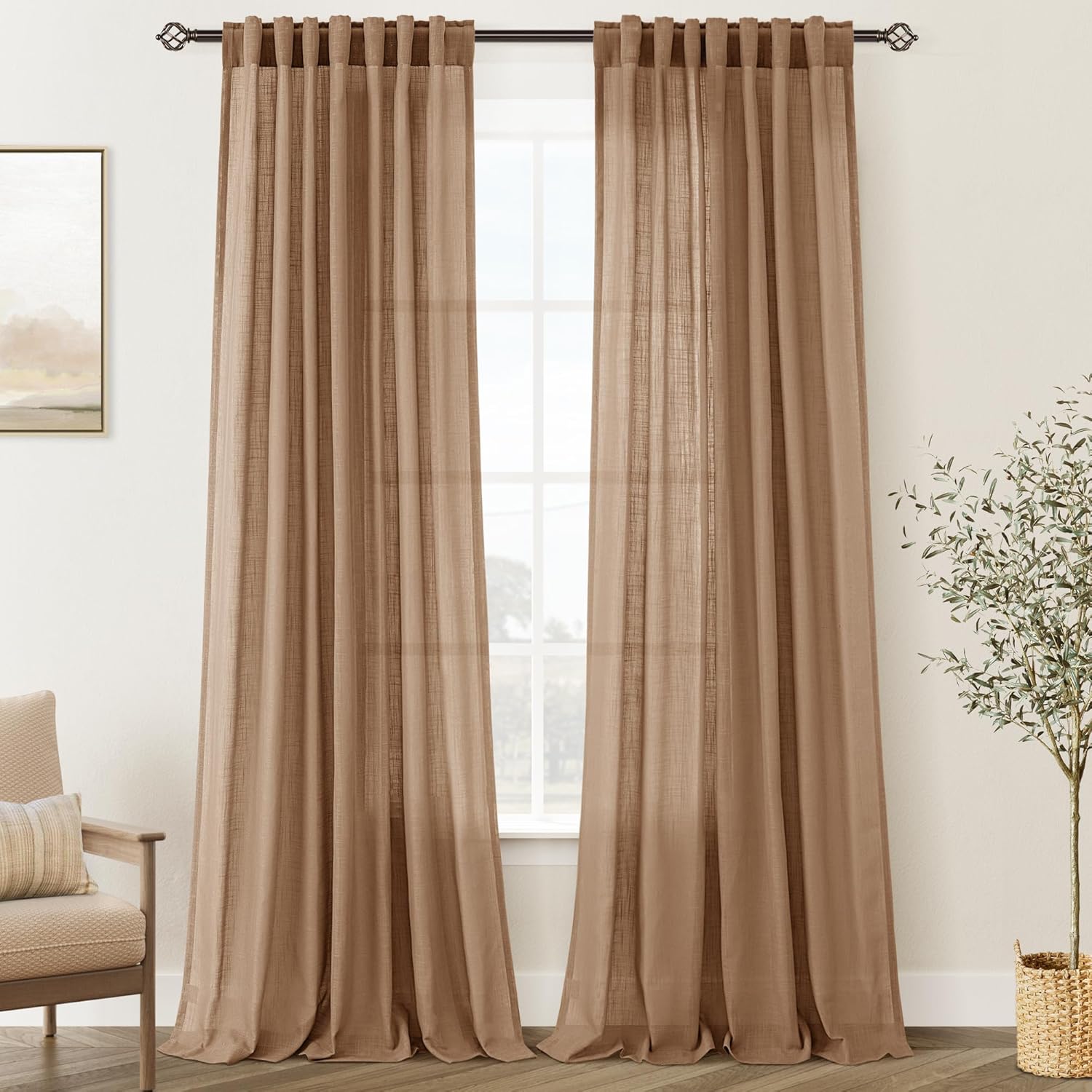 Brown Curtains for Living Room Back Tab Modern Farmhouse Style