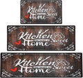 Brown Kitchen Runner Rugs Set of 3 - Cushioned Non Slip Mats