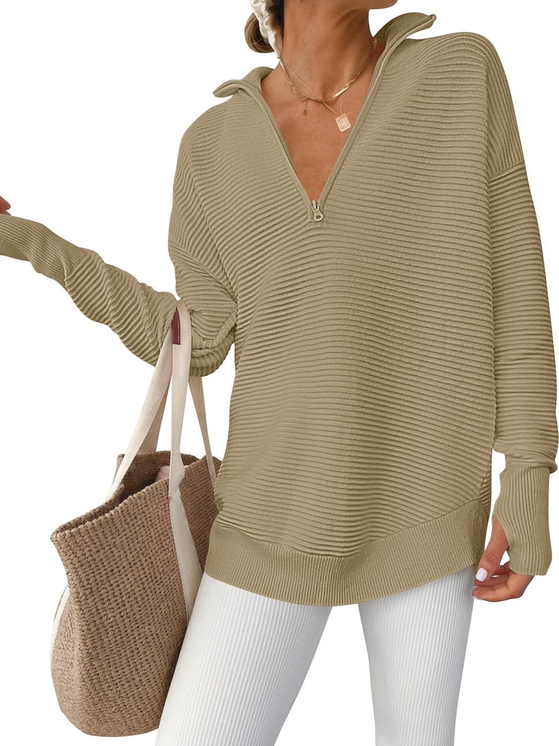 ANRABESS Womens Long Sleeve Quarter Zip Pullover Sweater