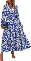 BTFBM Women's Casual Long Sleeve V Neck Maxi Dress for Fall 2025